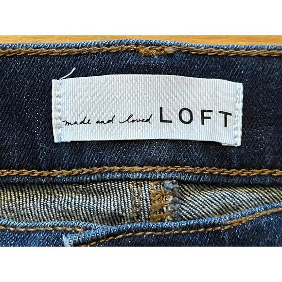 Loft Shorts Womens Size 26/2 Roll Cuff Denim Jean Mid Rise Bermuda summer dark - Picture 3 of 6